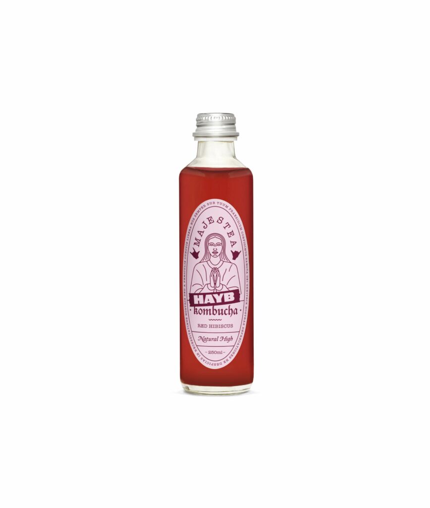 Packshot kombucha Majestea x HAYB - Cascara/Hibiskus
