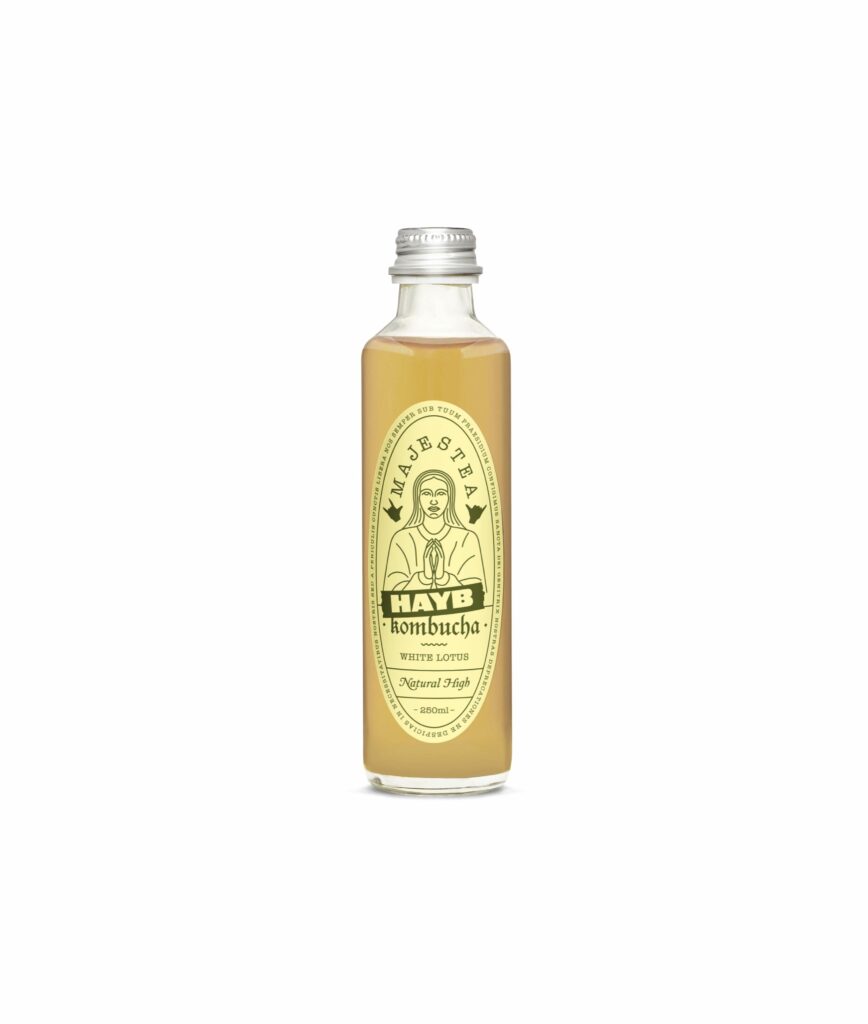 packshot kombuchy 2 tło Packshot kombucha Majestea x HAYB - Cascara/Biały Lotos